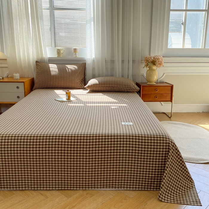 91家纺网 家纺一手货源 找家纺 恋人优选 2026新款全棉纯棉色织床单单床单床单单件 素格-咖（无标款）