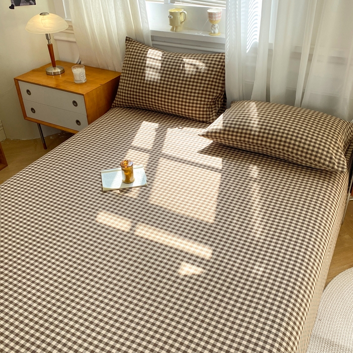 91家纺网 家纺一手货源 找家纺 恋人优选 2026新款全棉纯棉色织床单单床单床单单件 素格-咖（无标款）