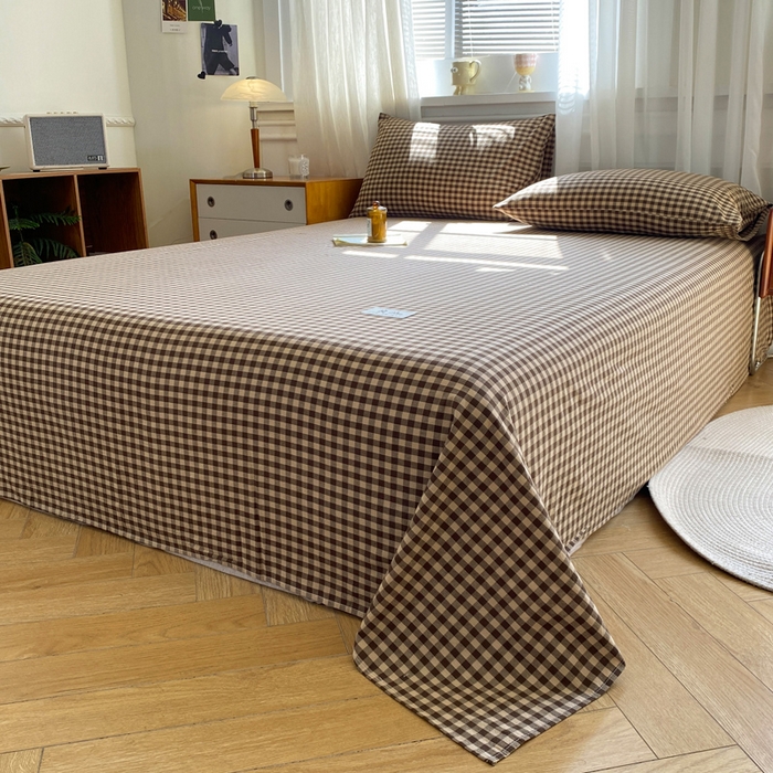 91家纺网 家纺一手货源 找家纺 恋人优选 2026新款全棉纯棉色织床单单床单床单单件 素格-咖（无标款）