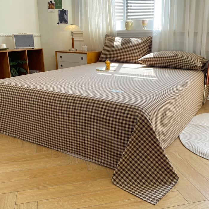 91家纺网 家纺一手货源 找家纺 恋人优选 2026新款全棉纯棉色织床单单床单床单单件 素格-咖（无标款）