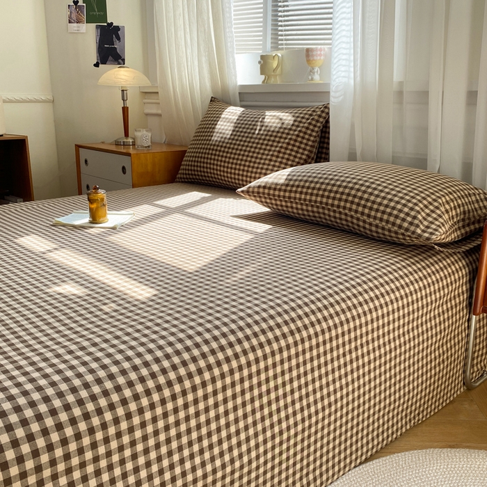 91家纺网 家纺一手货源 找家纺 恋人优选 2026新款全棉纯棉色织床单单床单床单单件 素格-咖（无标款）