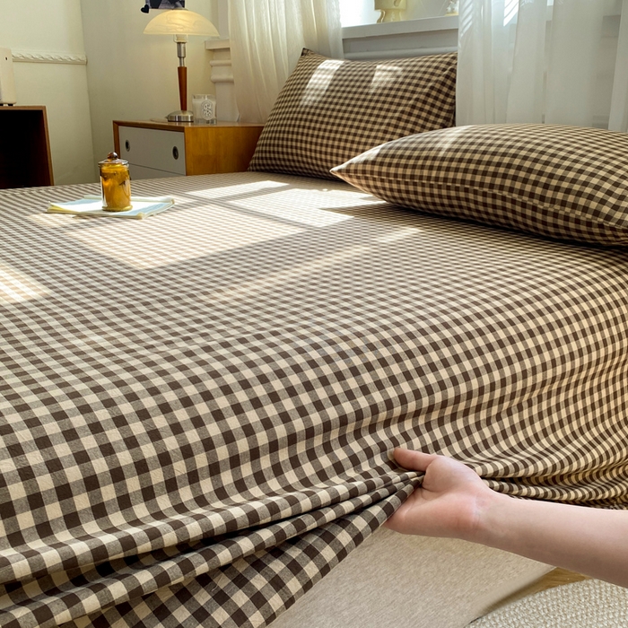 91家纺网 家纺一手货源 找家纺 恋人优选 2026新款全棉纯棉色织床单单床单床单单件 素格-咖（无标款）