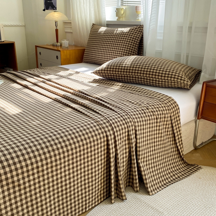 91家纺网 家纺一手货源 找家纺 恋人优选 2026新款全棉纯棉色织床单单床单床单单件 素格-咖（无标款）