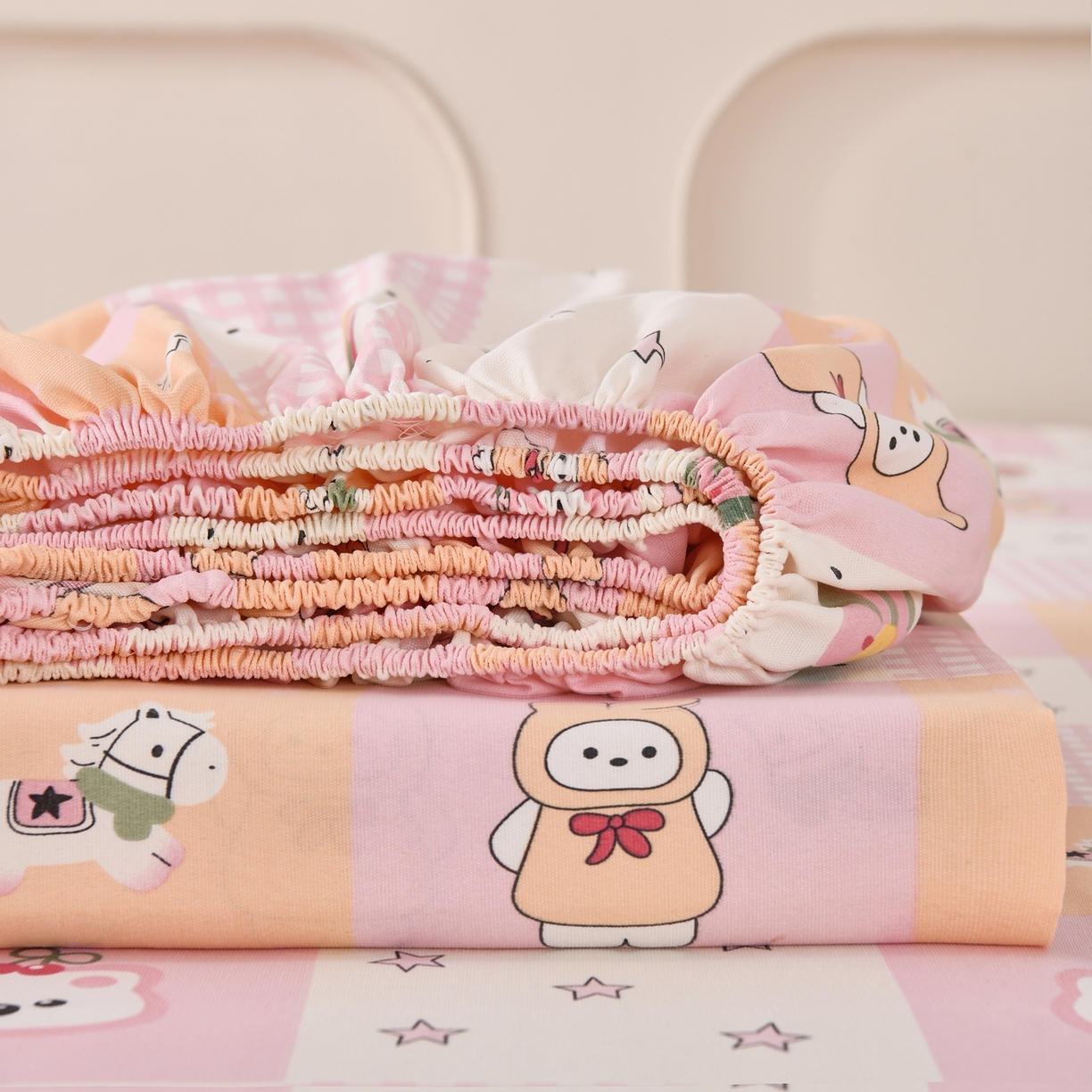 悠米悠家 2026新款工艺款印花老粗布床笠单品床笠床笠单件凉席席子 甜粉趣乐园