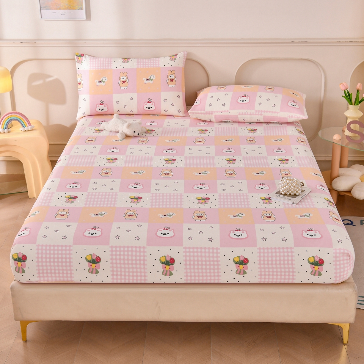 91家纺网 家纺一手货源 找家纺 悠米悠家 2026新款工艺款印花老粗布床笠单品床笠床笠单件凉席席子 甜粉趣乐园