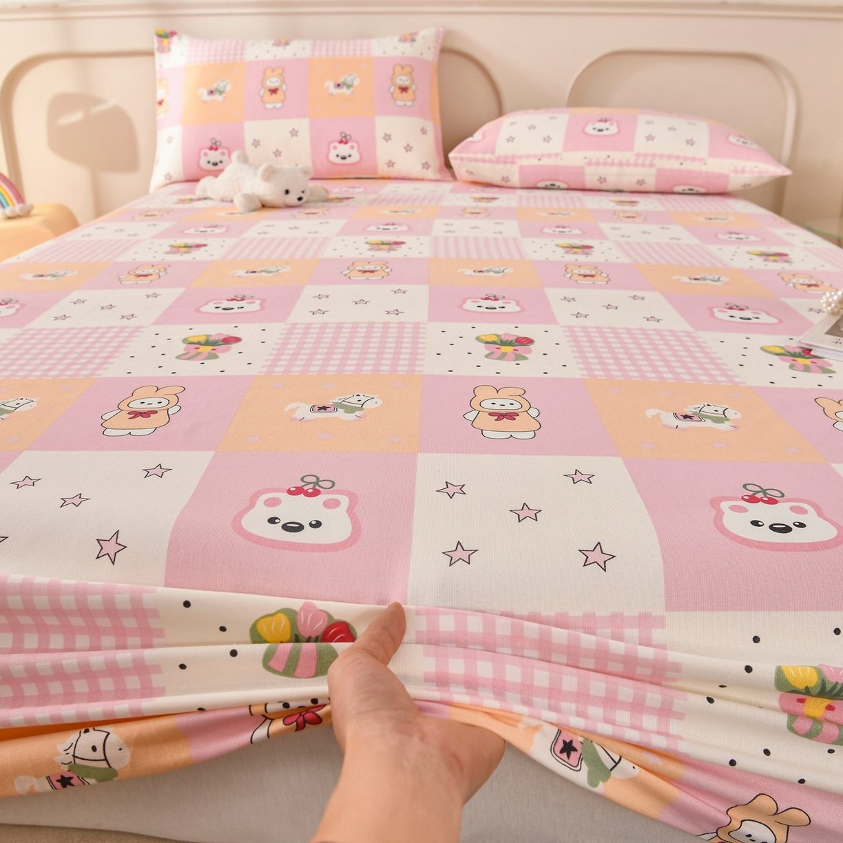 91家纺网 家纺一手货源 找家纺 悠米悠家 2026新款工艺款印花老粗布床笠单品床笠床笠单件凉席席子 甜粉趣乐园