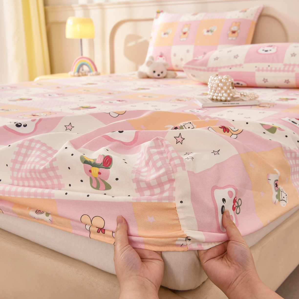 91家纺网 家纺一手货源 找家纺 悠米悠家 2026新款工艺款印花老粗布床笠单品床笠床笠单件凉席席子 甜粉趣乐园