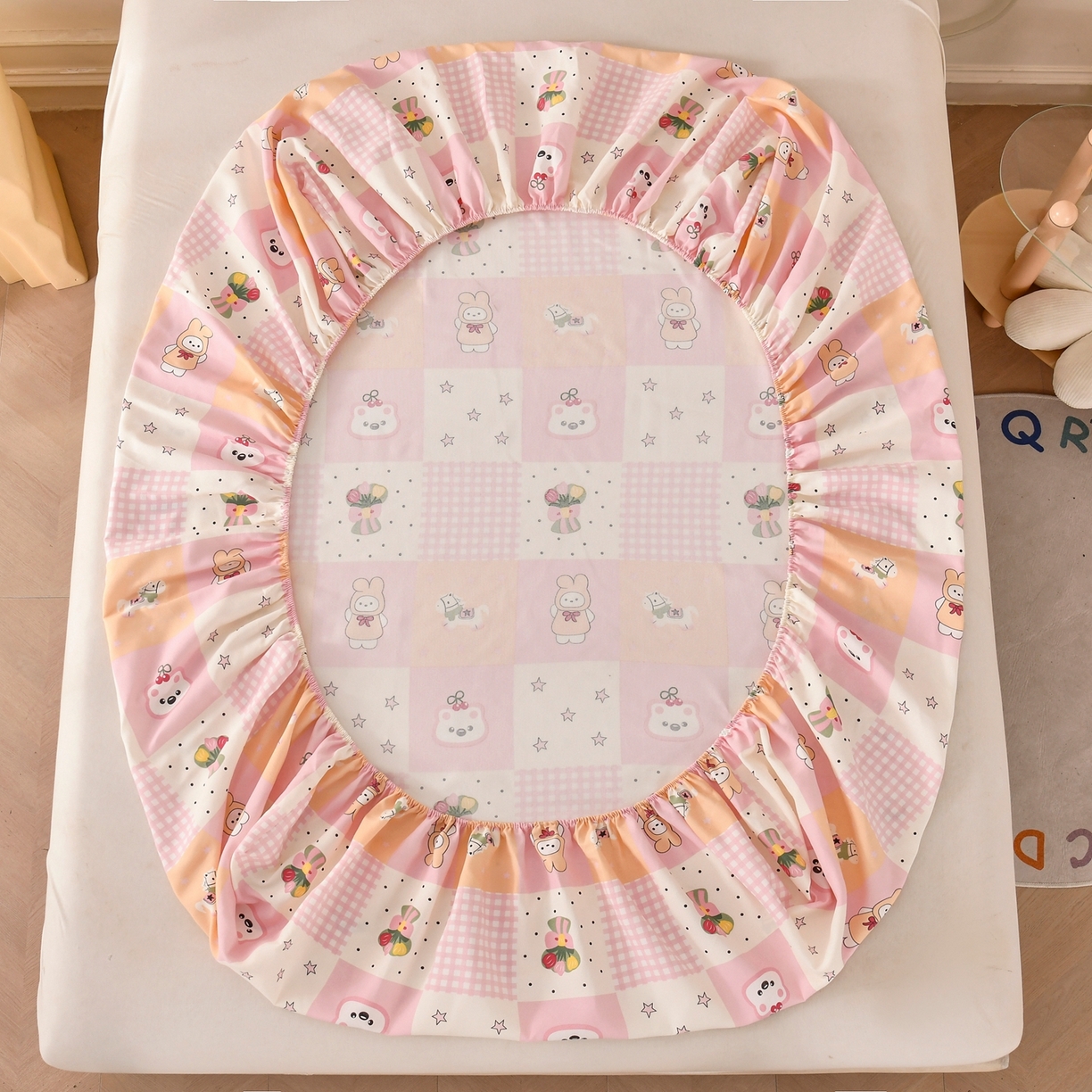 91家纺网 家纺一手货源 找家纺 悠米悠家 2026新款工艺款印花老粗布床笠单品床笠床笠单件凉席席子 甜粉趣乐园