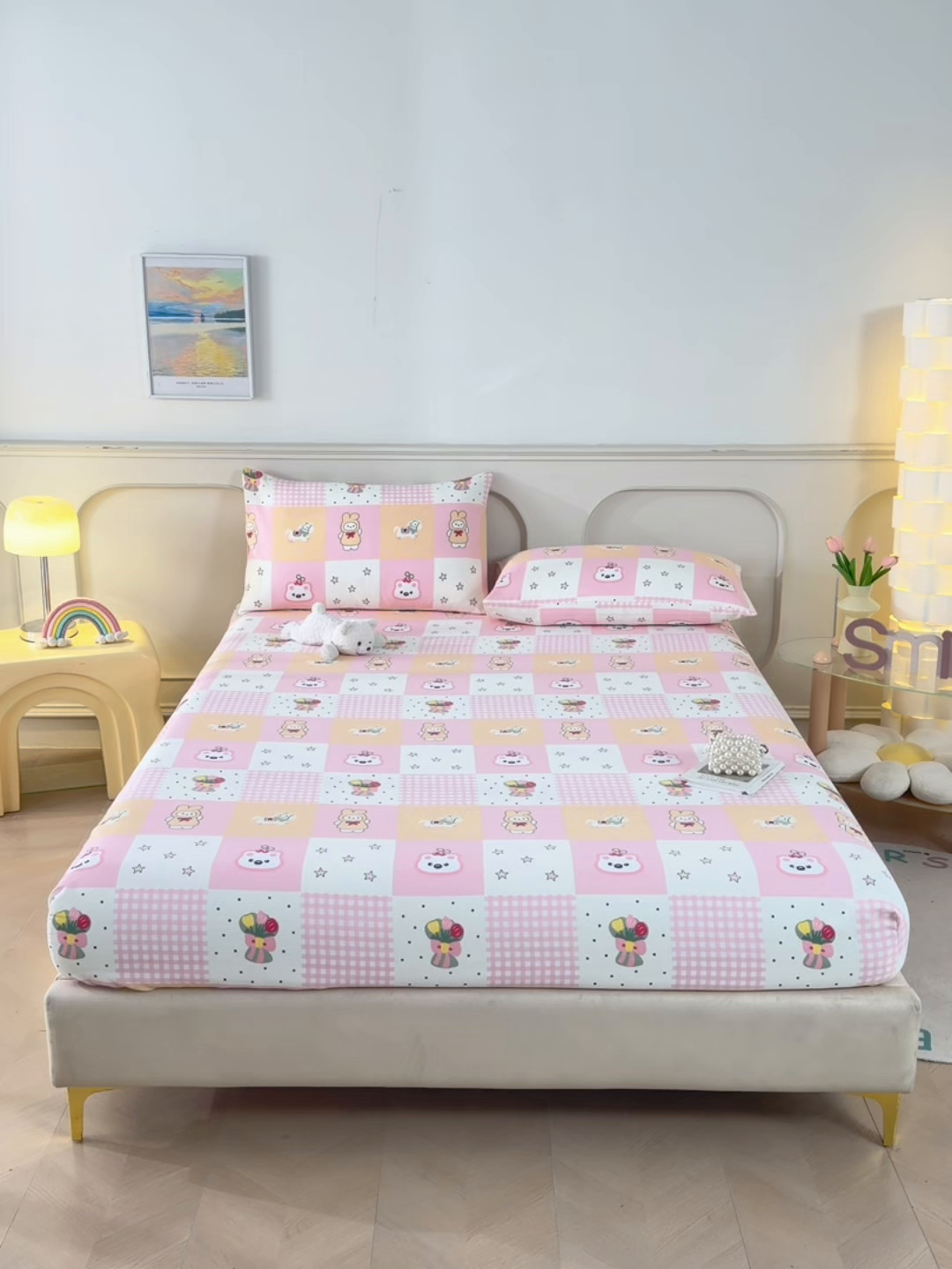 91家纺网 家纺一手货源 找家纺 悠米悠家 2026新款工艺款印花老粗布床笠单品床笠床笠单件凉席席子 甜粉趣乐园