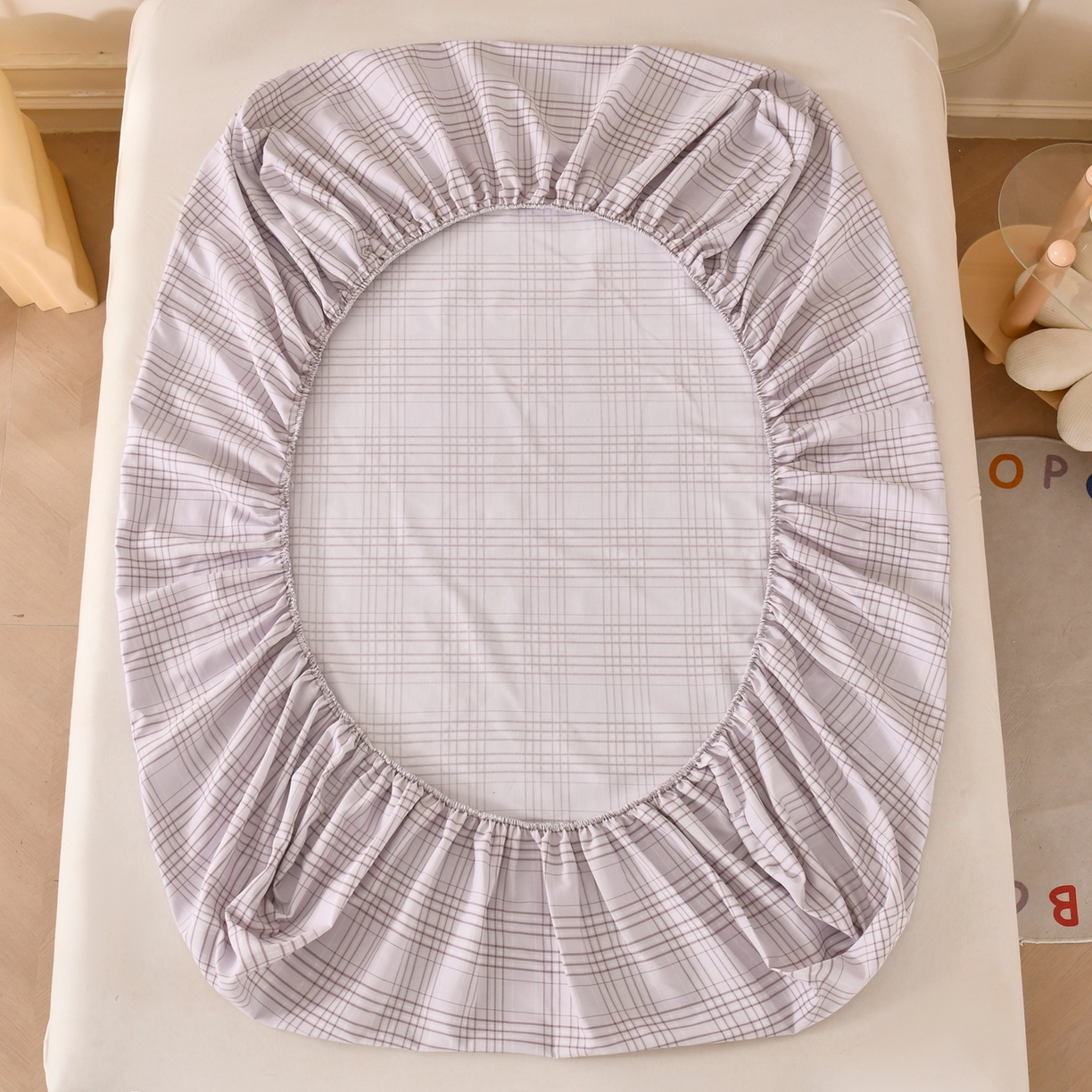 91家纺网 家纺一手货源 找家纺 悠米悠家 2026新款工艺款印花老粗布床笠单品床笠床笠单件凉席席子 紫雾格序