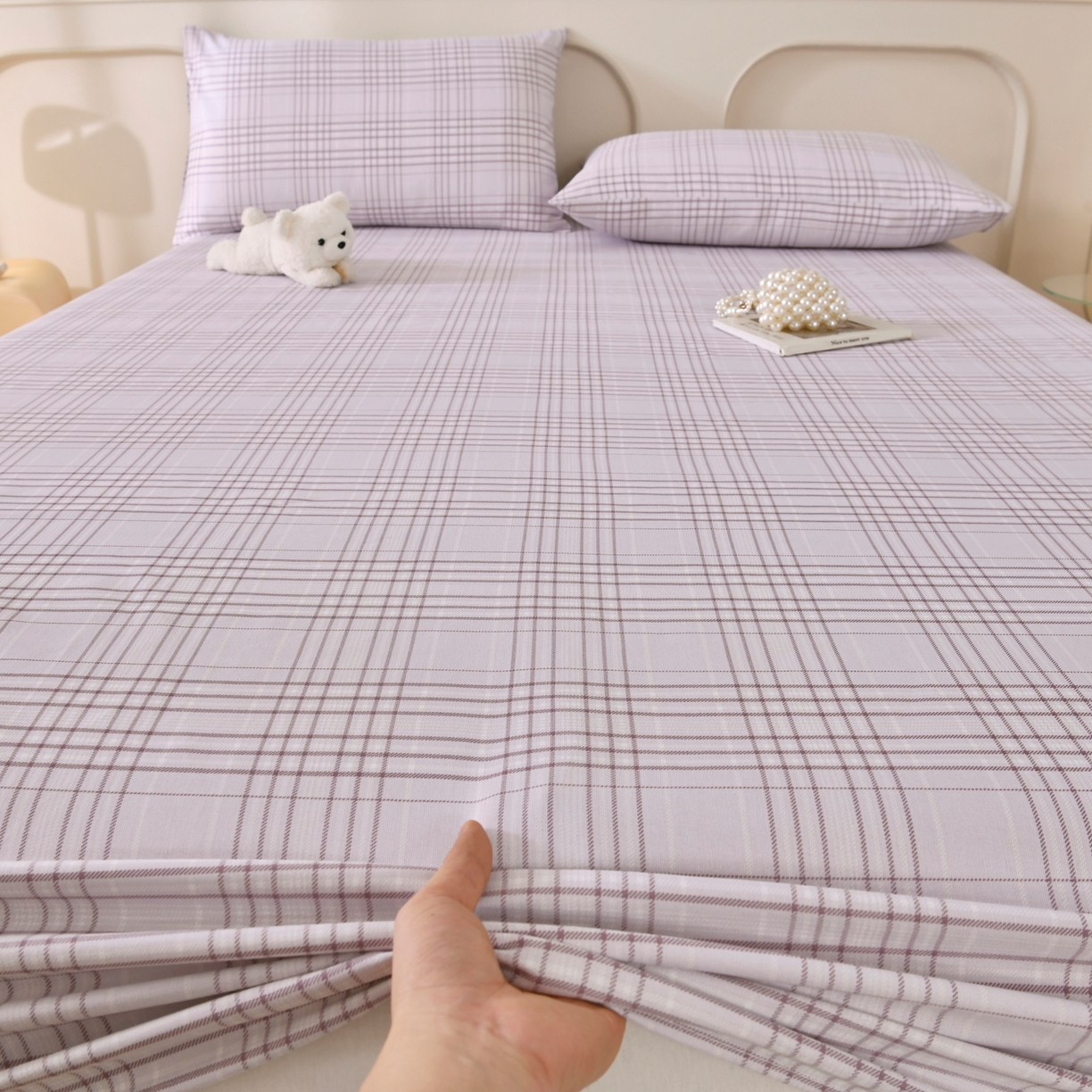 91家纺网 家纺一手货源 找家纺 悠米悠家 2026新款工艺款印花老粗布床笠单品床笠床笠单件凉席席子 紫雾格序