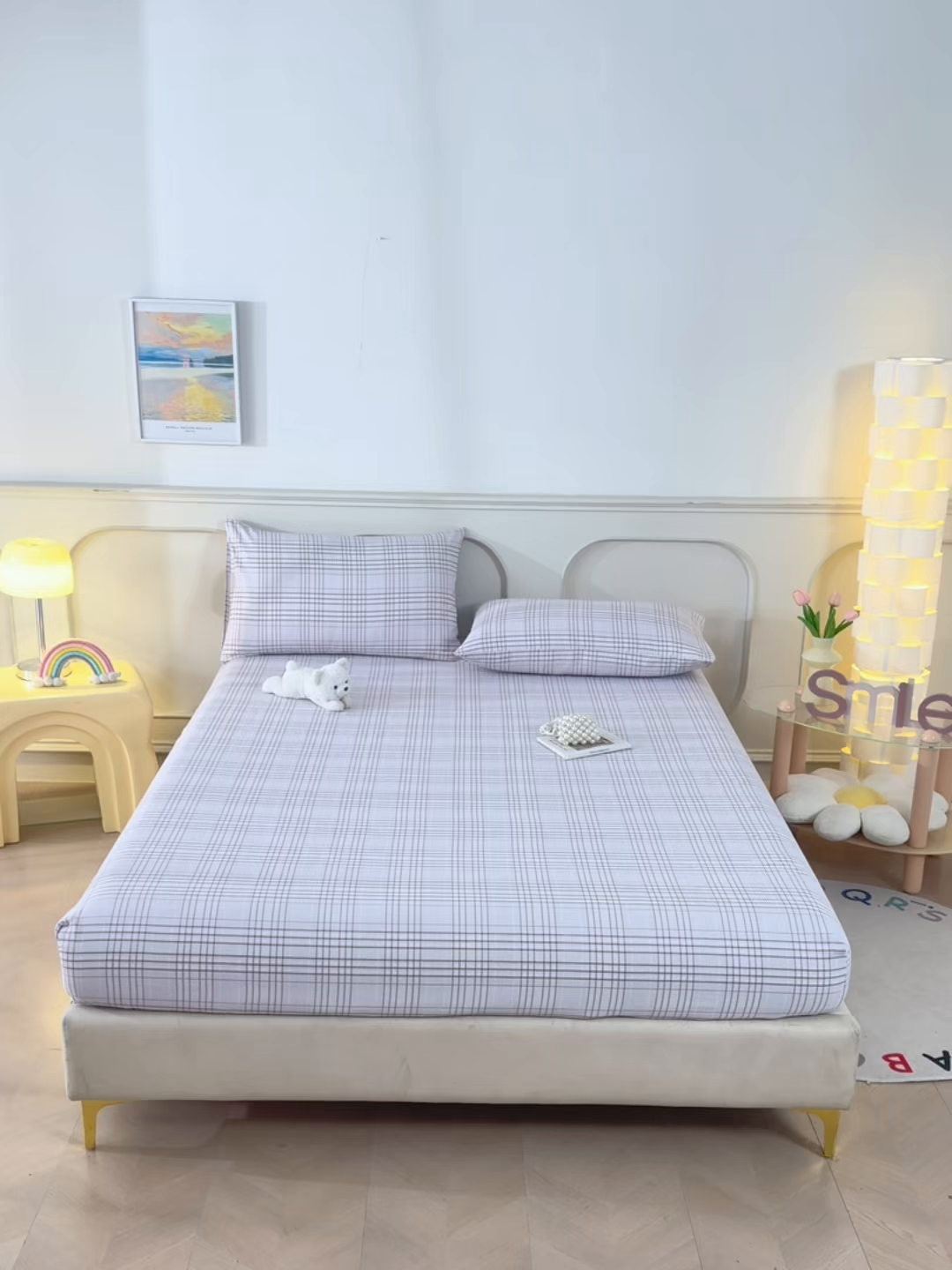 91家纺网 家纺一手货源 找家纺 悠米悠家 2026新款工艺款印花老粗布床笠单品床笠床笠单件凉席席子 紫雾格序