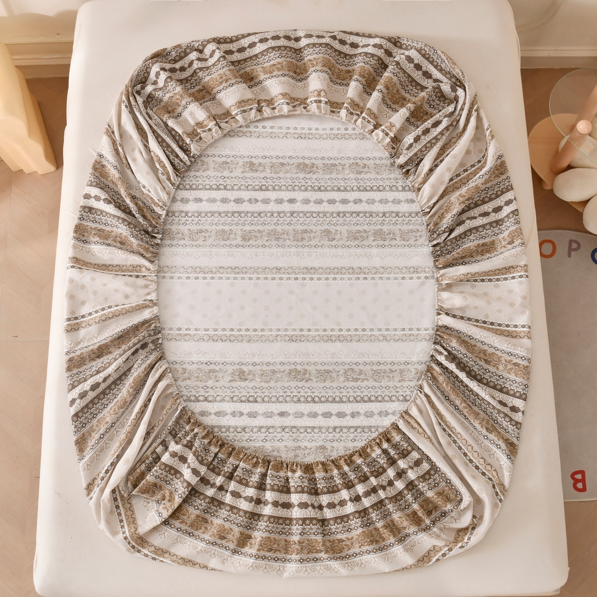 91家纺网 家纺一手货源 找家纺 悠米悠家 2026新款工艺款印花老粗布床笠单品床笠床笠单件凉席席子 棕调波西纹