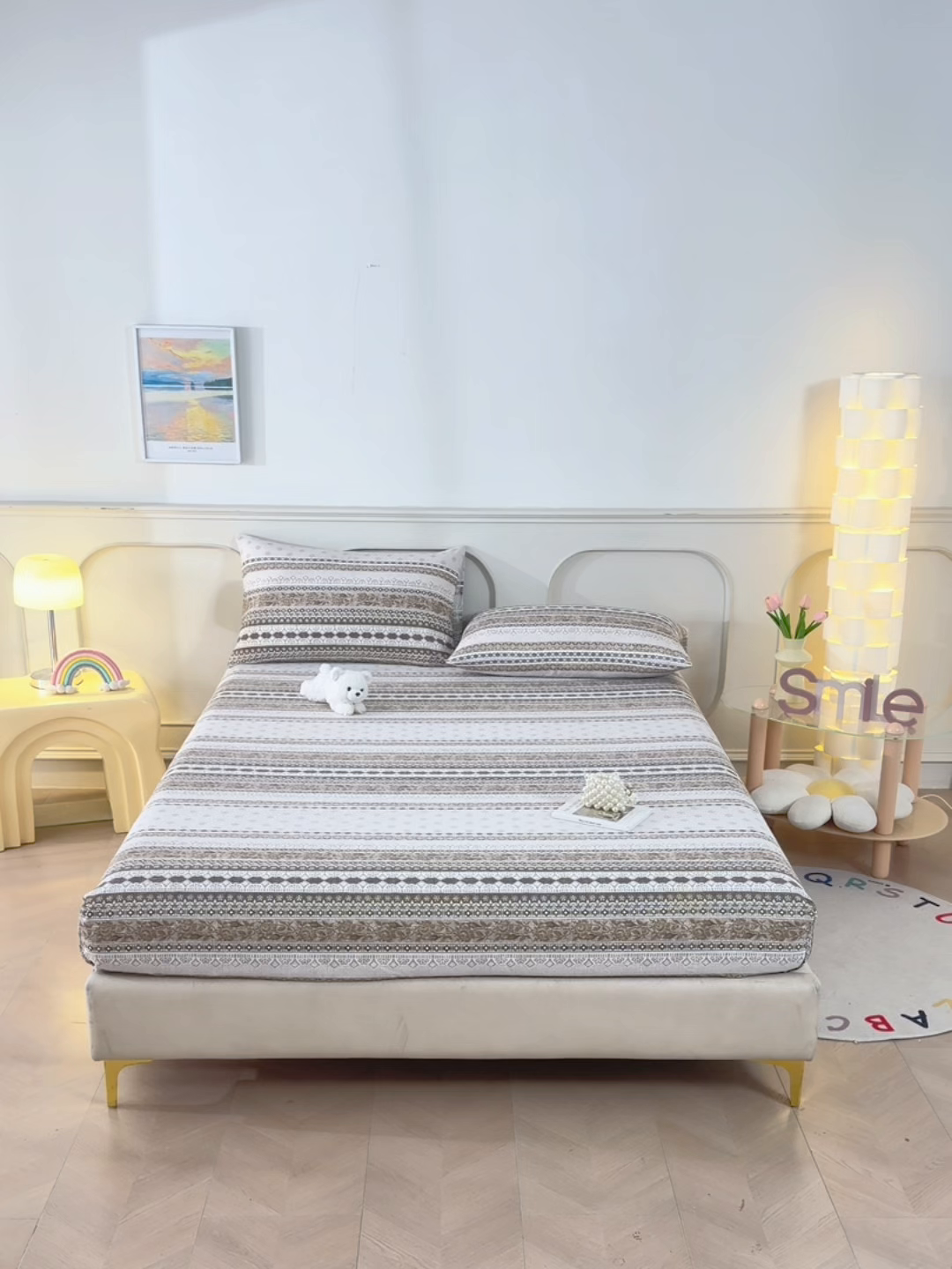 91家纺网 家纺一手货源 找家纺 悠米悠家 2026新款工艺款印花老粗布床笠单品床笠床笠单件凉席席子 棕调波西纹