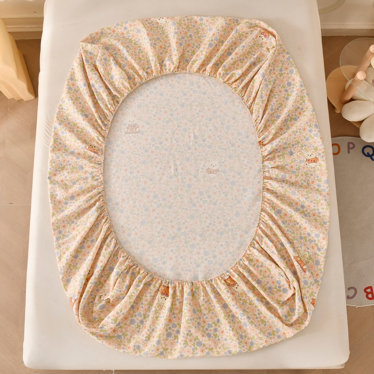 91家纺网 家纺一手货源 找家纺 悠米悠家 2026新款工艺款印花老粗布床笠单品床笠床笠单件凉席席子 春日兔游记