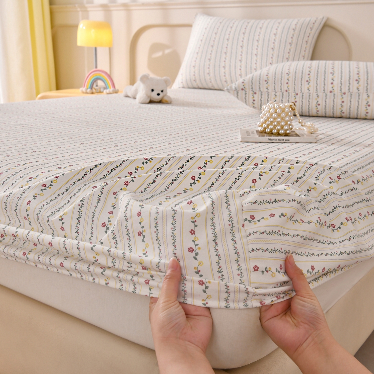 91家纺网 家纺一手货源 找家纺 悠米悠家 2026新款工艺款印花老粗布床笠单品床笠床笠单件凉席席子 森系花蔓