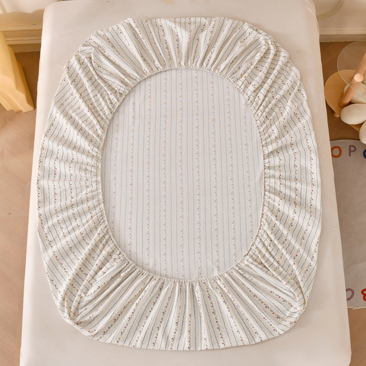 91家纺网 家纺一手货源 找家纺 悠米悠家 2026新款工艺款印花老粗布床笠单品床笠床笠单件凉席席子 森系花蔓