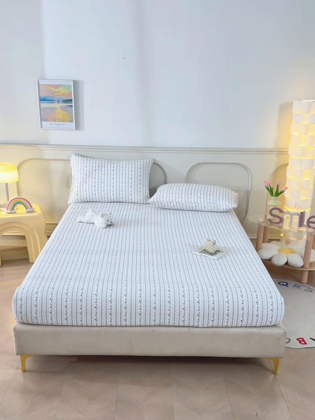 91家纺网 家纺一手货源 找家纺 悠米悠家 2026新款工艺款印花老粗布床笠单品床笠床笠单件凉席席子 森系花蔓