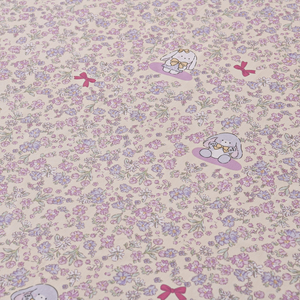 91家纺网 家纺一手货源 找家纺 悠米悠家 2026新款工艺款印花老粗布床笠单品床笠床笠单件凉席席子 花间垂耳兔