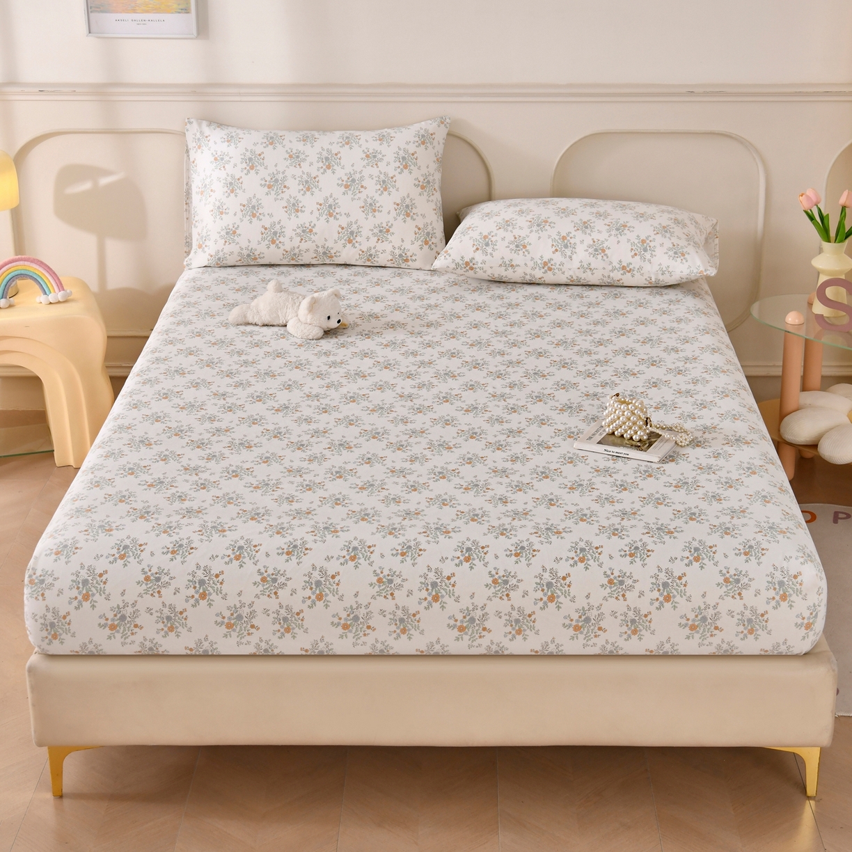 91家纺网 家纺一手货源 找家纺 悠米悠家 2026新款工艺款印花老粗布床笠单品床笠床笠单件凉席席子 秋野小雏菊