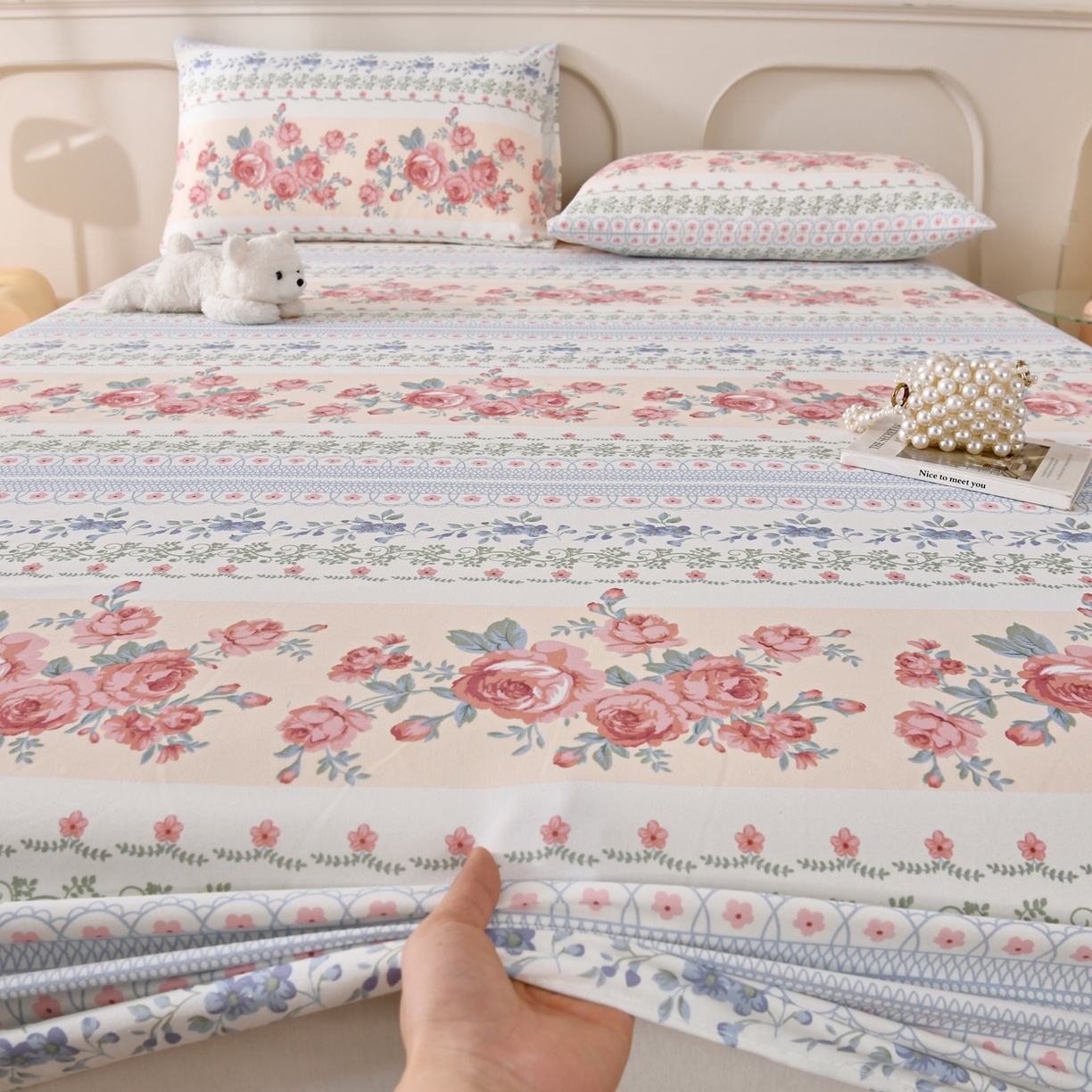 91家纺网 家纺一手货源 找家纺 悠米悠家 2026新款工艺款印花老粗布床笠单品床笠床笠单件凉席席子 莫奈玫瑰园