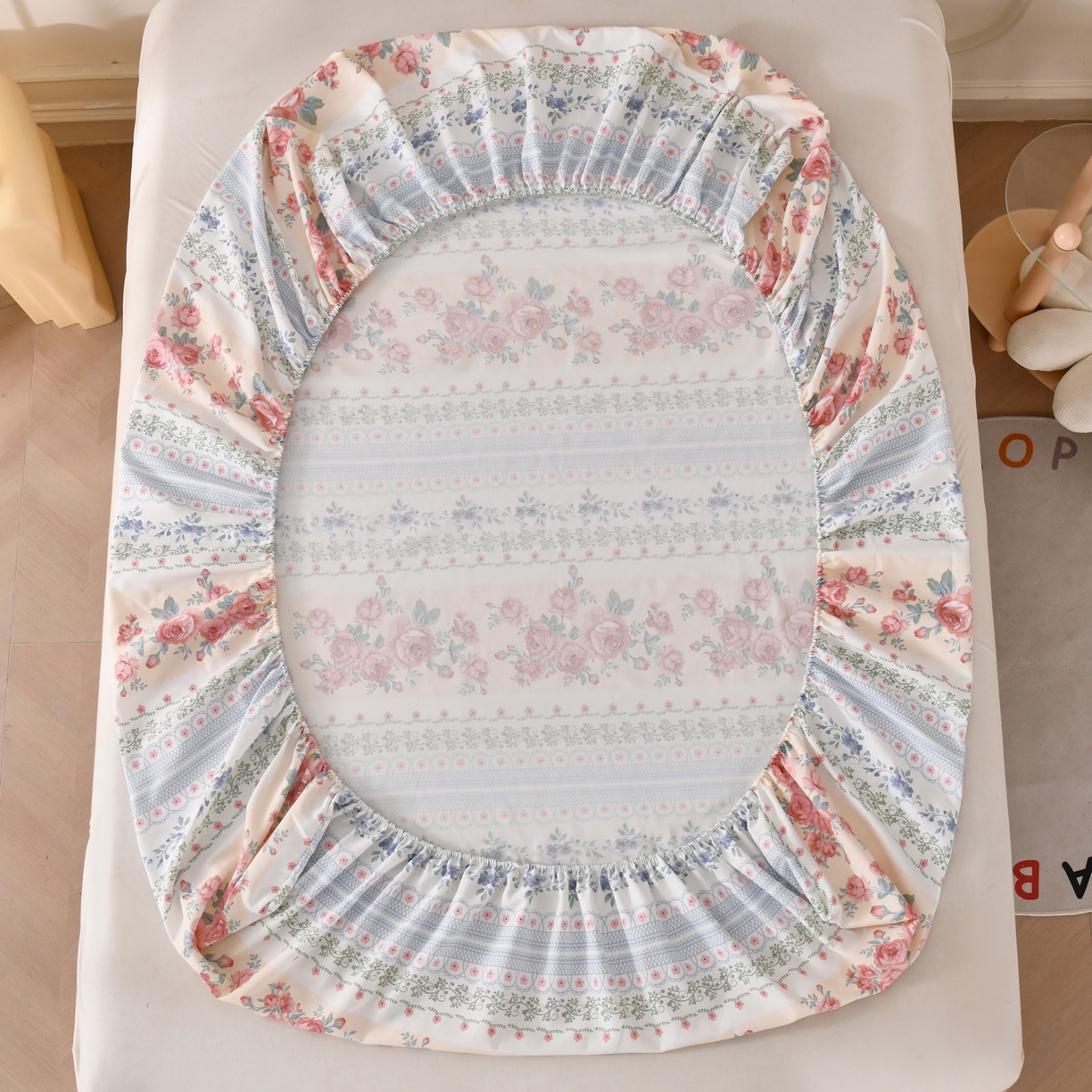 91家纺网 家纺一手货源 找家纺 悠米悠家 2026新款工艺款印花老粗布床笠单品床笠床笠单件凉席席子 莫奈玫瑰园