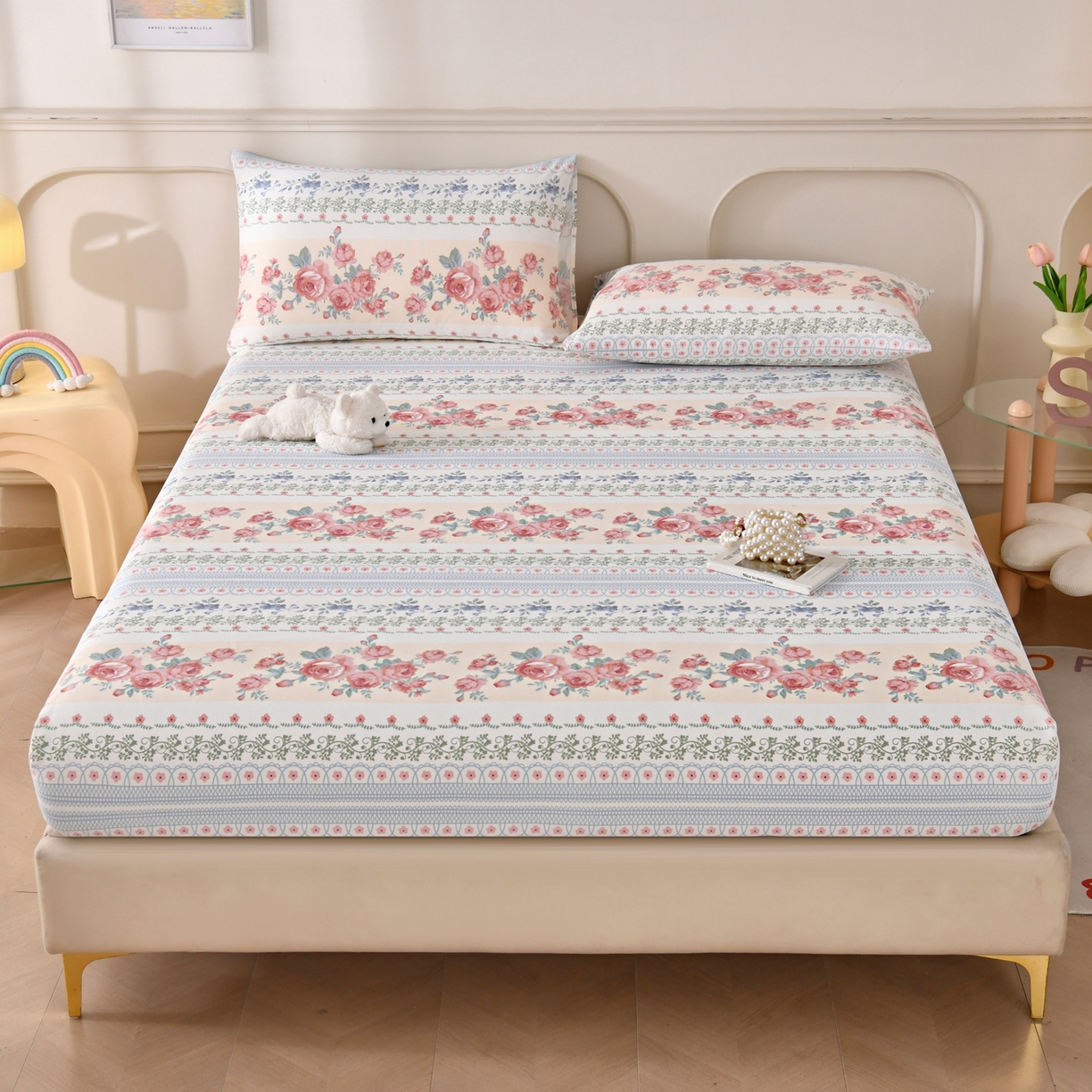 91家纺网 家纺一手货源 找家纺 悠米悠家 2026新款工艺款印花老粗布床笠单品床笠床笠单件凉席席子 莫奈玫瑰园