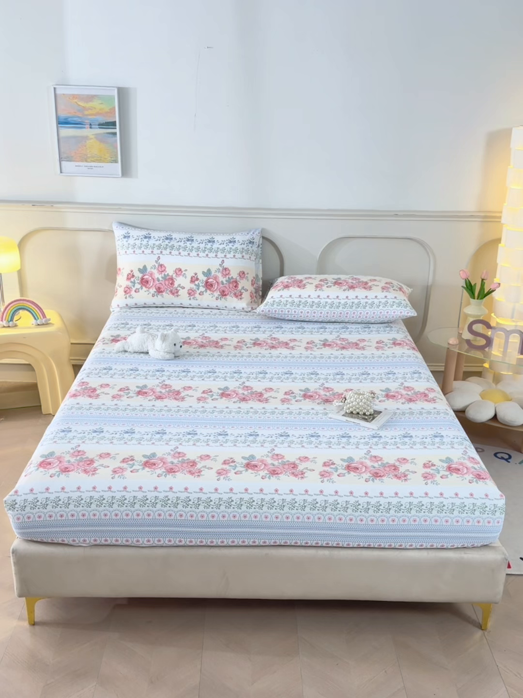 91家纺网 家纺一手货源 找家纺 悠米悠家 2026新款工艺款印花老粗布床笠单品床笠床笠单件凉席席子 莫奈玫瑰园