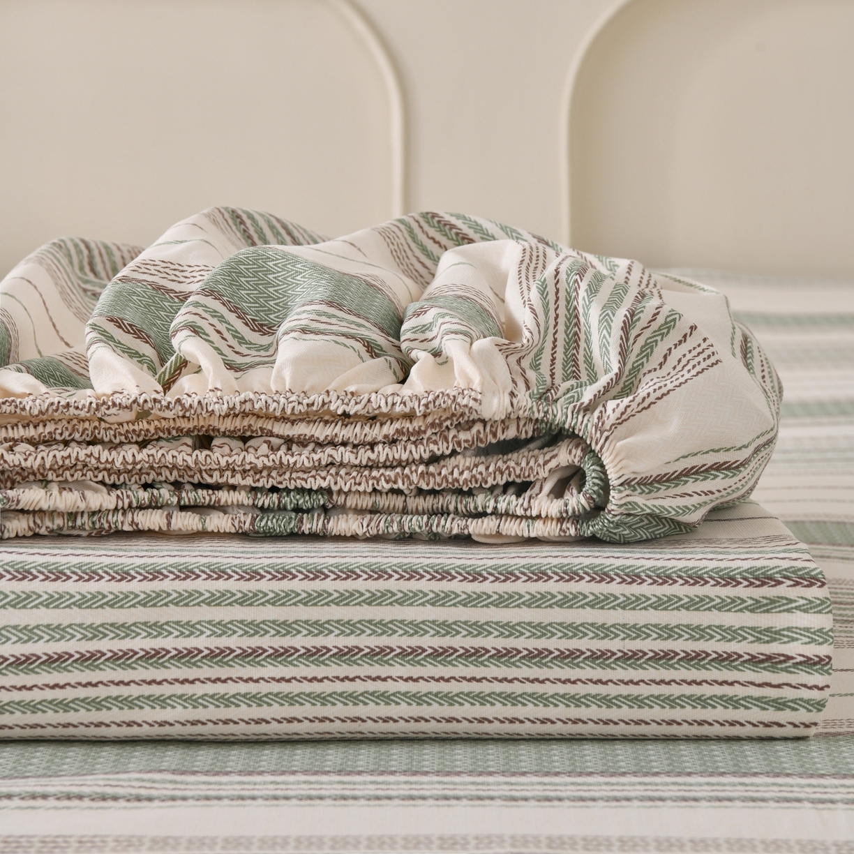 悠米悠家 2026新款工艺款印花老粗布床笠单品床笠床笠单件凉席席子 青棕素条纹