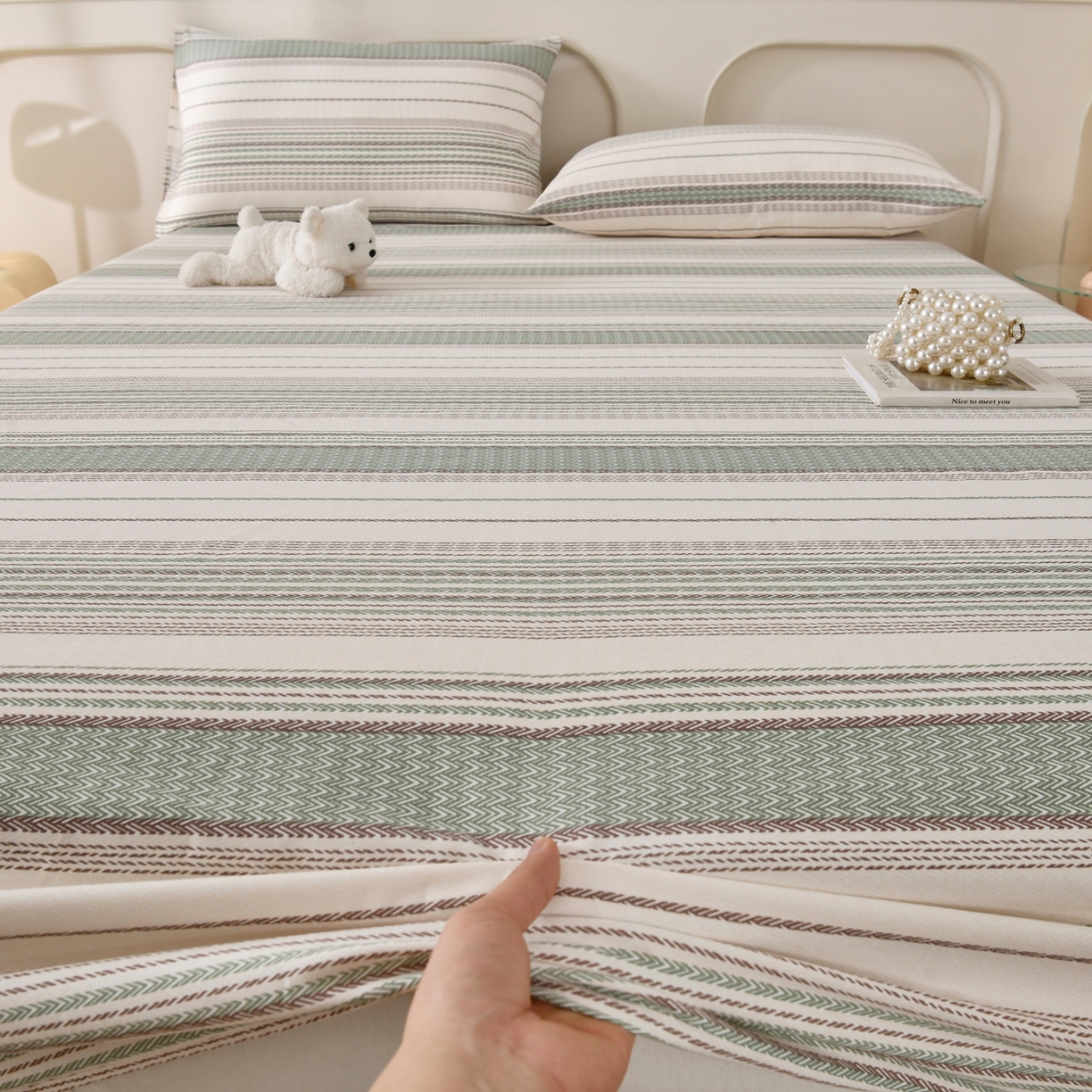 91家纺网 家纺一手货源 找家纺 悠米悠家 2026新款工艺款印花老粗布床笠单品床笠床笠单件凉席席子 青棕素条纹