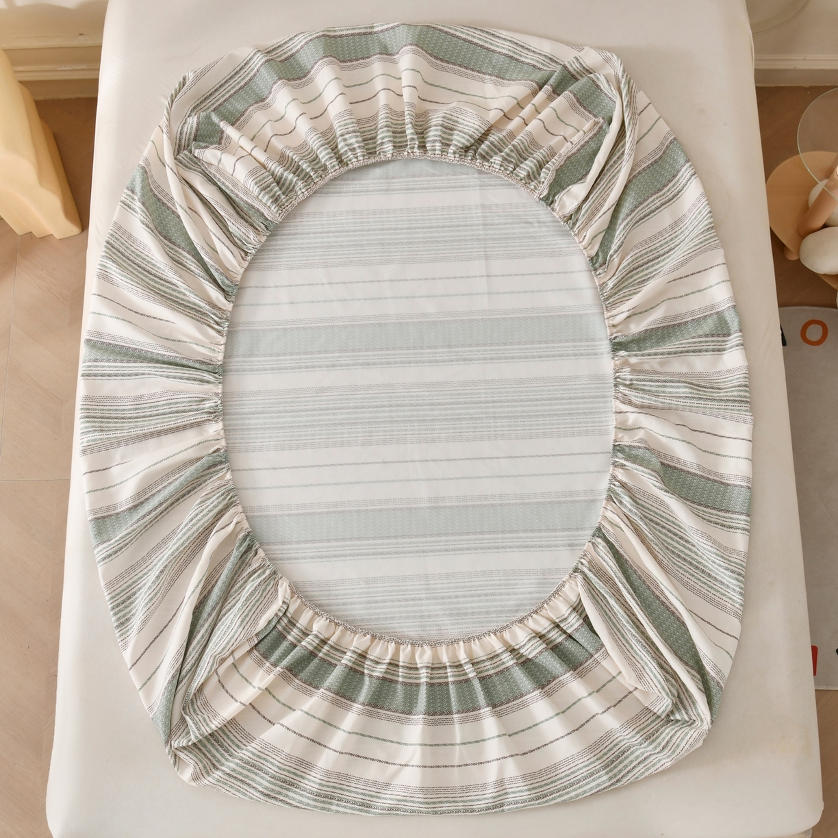 91家纺网 家纺一手货源 找家纺 悠米悠家 2026新款工艺款印花老粗布床笠单品床笠床笠单件凉席席子 青棕素条纹