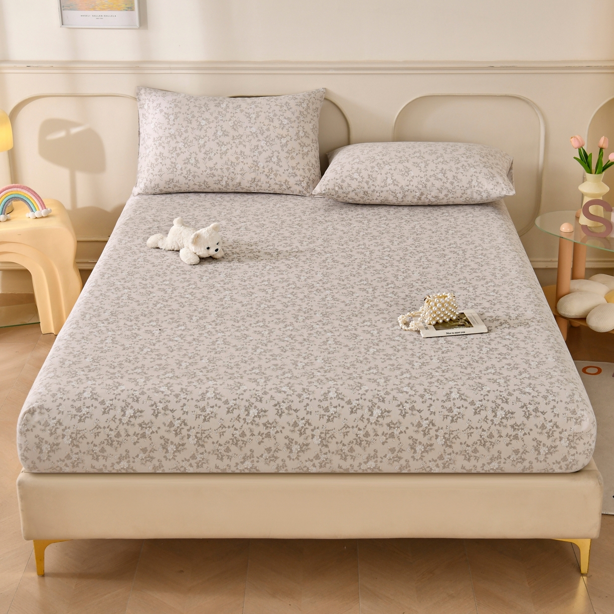 91家纺网 家纺一手货源 找家纺 悠米悠家 2026新款工艺款印花老粗布床笠单品床笠床笠单件凉席席子 森系小野菊