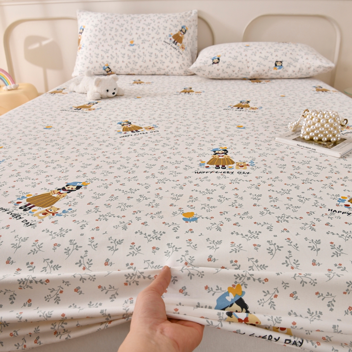 91家纺网 家纺一手货源 找家纺 悠米悠家 2026新款工艺款印花老粗布床笠单品床笠床笠单件凉席席子 森系少女心