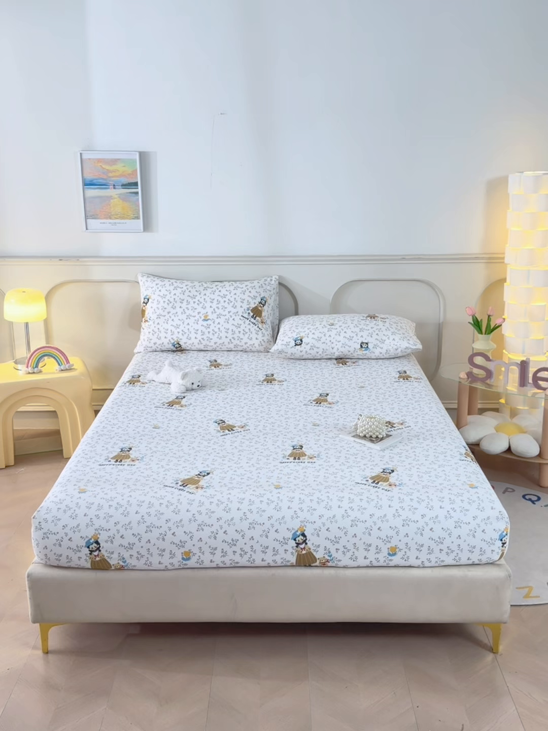 91家纺网 家纺一手货源 找家纺 悠米悠家 2026新款工艺款印花老粗布床笠单品床笠床笠单件凉席席子 森系少女心