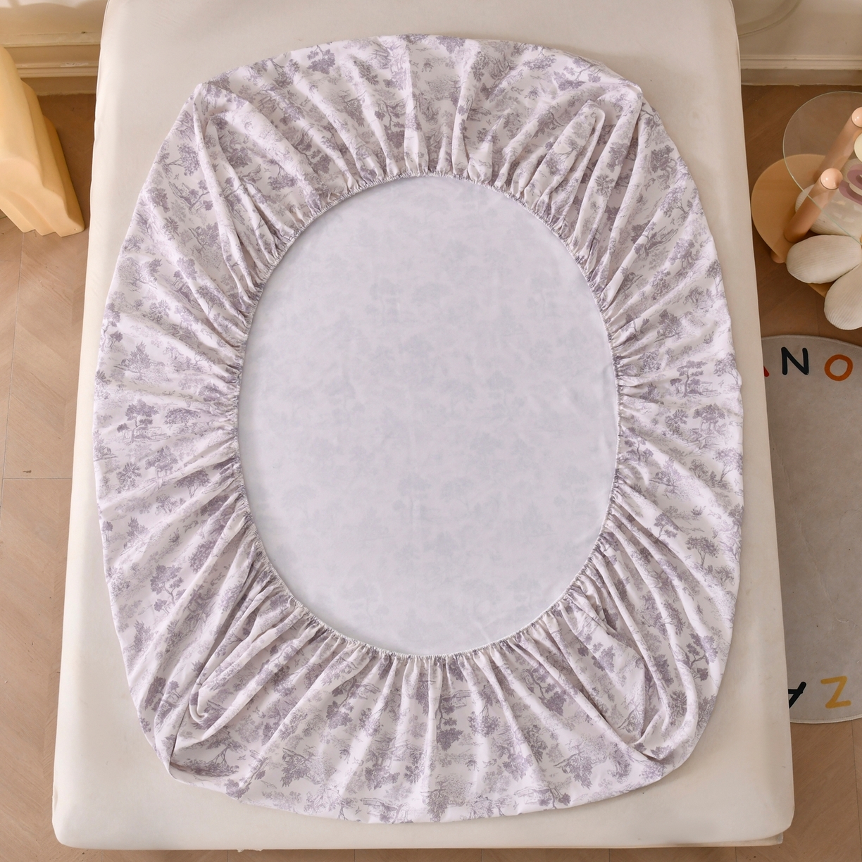 91家纺网 家纺一手货源 找家纺 悠米悠家 2026新款工艺款印花老粗布床笠单品床笠床笠单件凉席席子 烟紫松间居