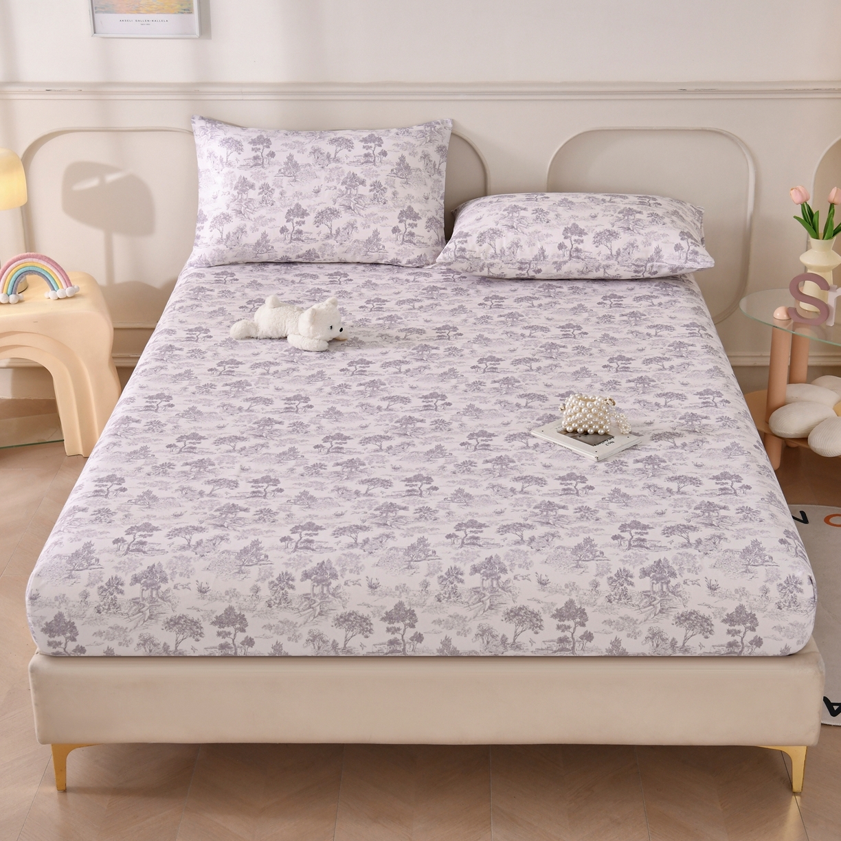 91家纺网 家纺一手货源 找家纺 悠米悠家 2026新款工艺款印花老粗布床笠单品床笠床笠单件凉席席子 烟紫松间居