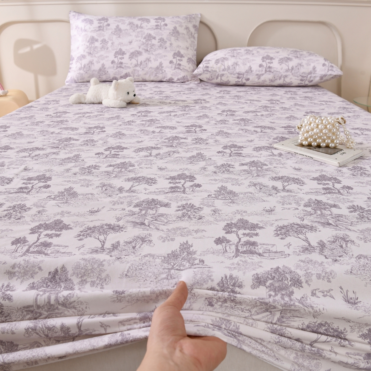 91家纺网 家纺一手货源 找家纺 悠米悠家 2026新款工艺款印花老粗布床笠单品床笠床笠单件凉席席子 烟紫松间居