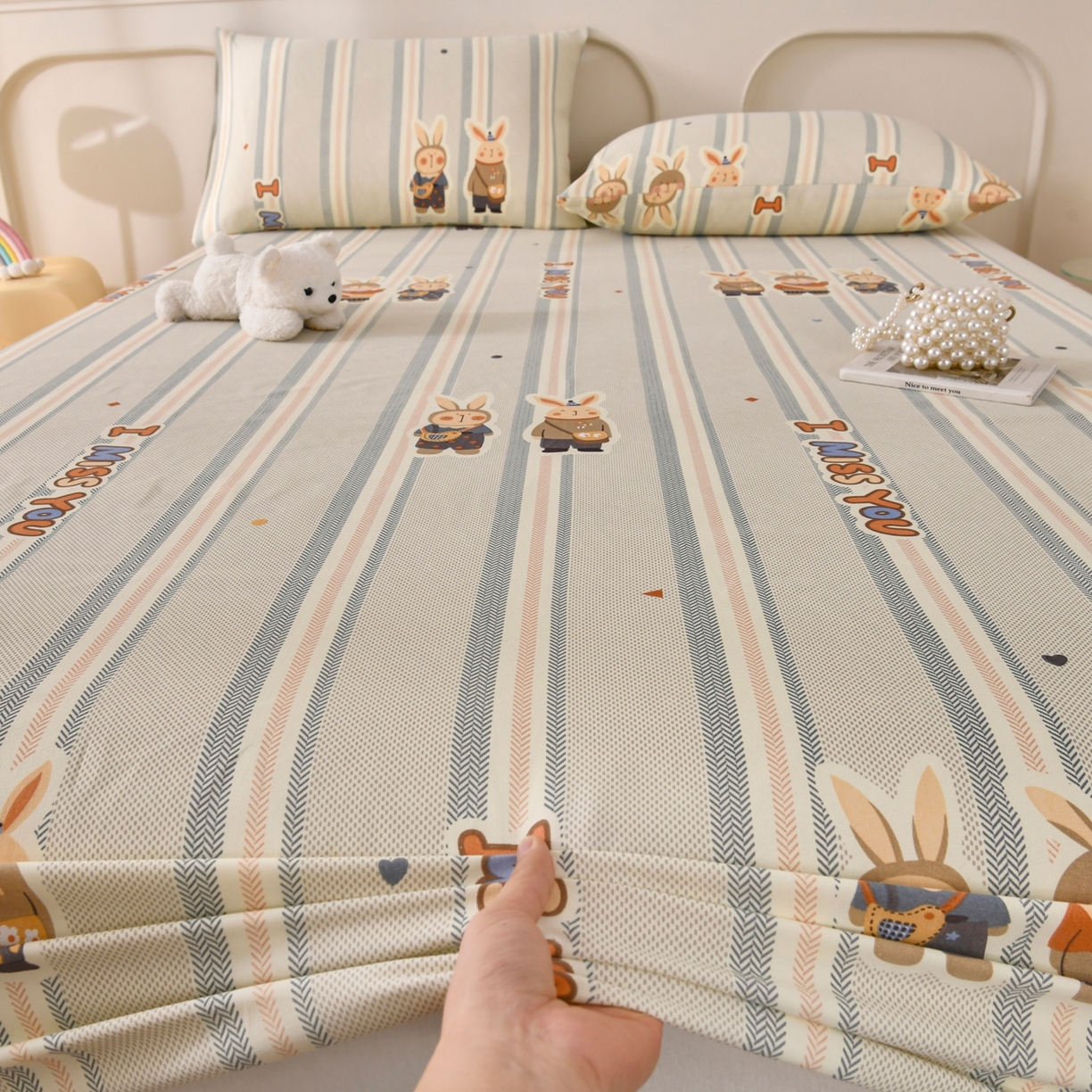 91家纺网 家纺一手货源 找家纺 悠米悠家 2026新款工艺款印花老粗布床笠单品床笠床笠单件凉席席子 青禾兔趣条