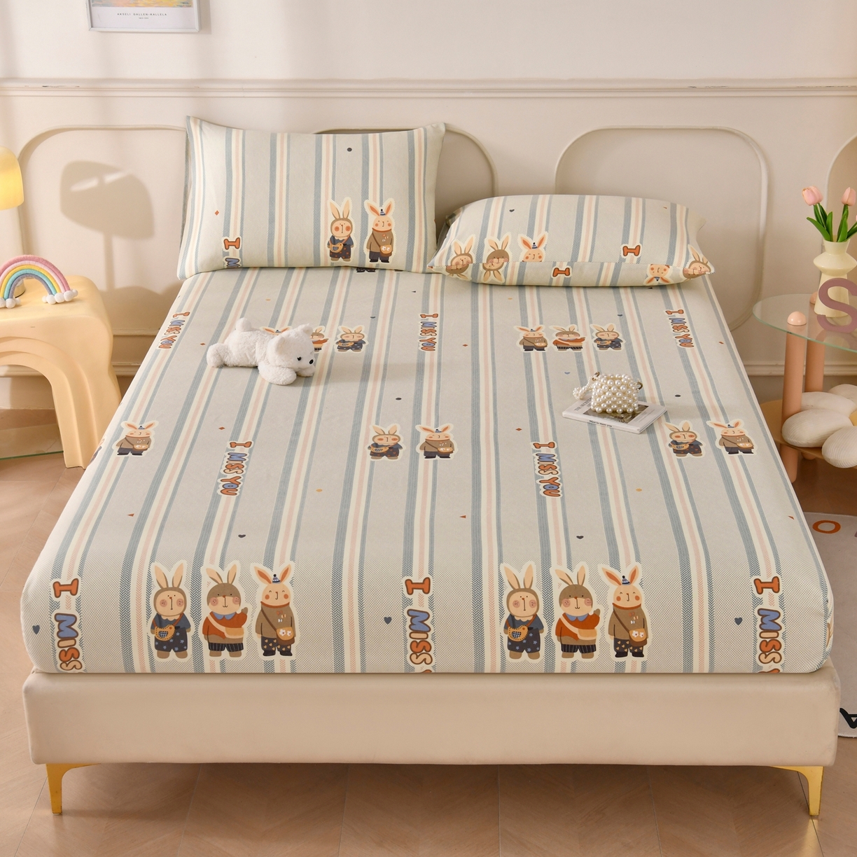 91家纺网 家纺一手货源 找家纺 悠米悠家 2026新款工艺款印花老粗布床笠单品床笠床笠单件凉席席子 青禾兔趣条