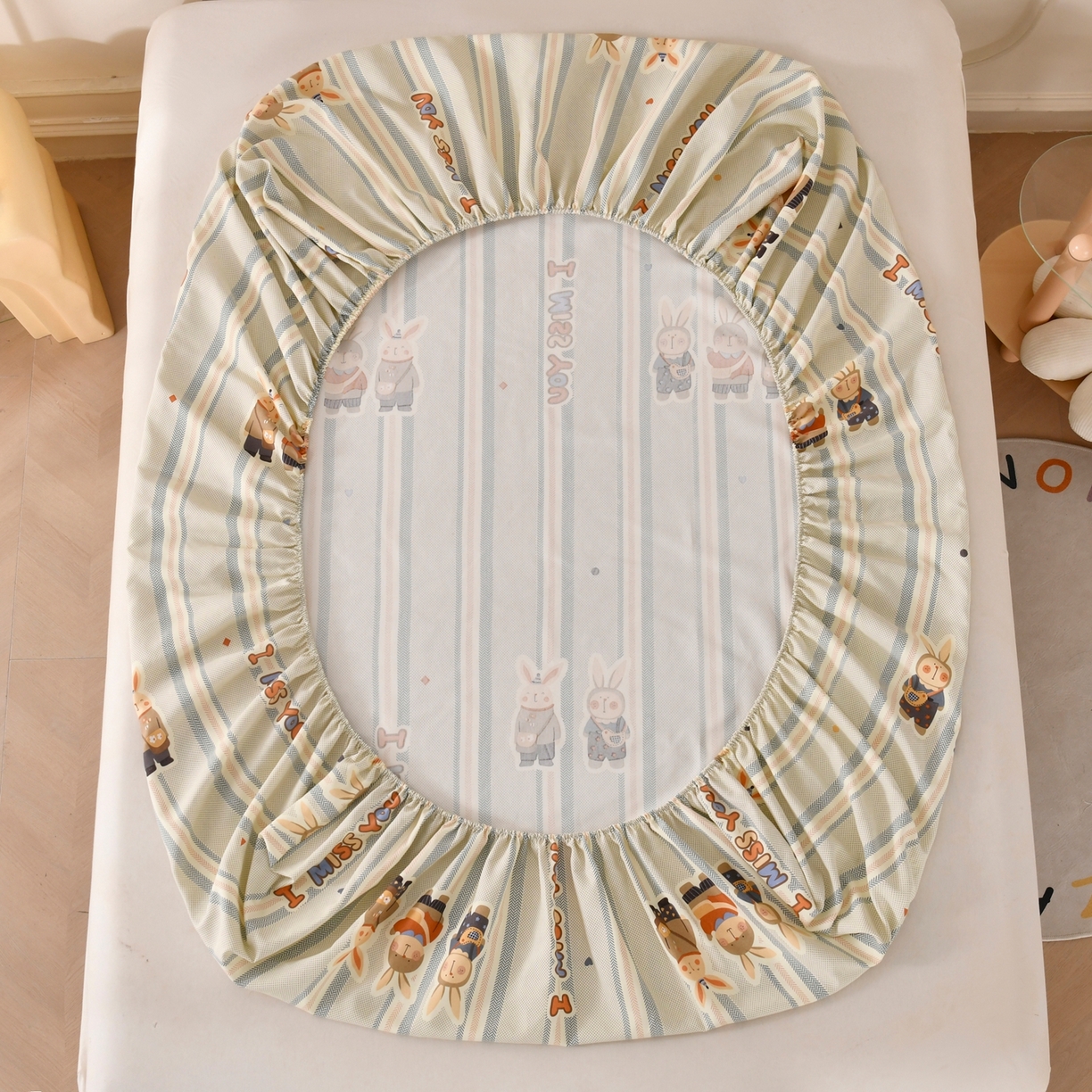 91家纺网 家纺一手货源 找家纺 悠米悠家 2026新款工艺款印花老粗布床笠单品床笠床笠单件凉席席子 青禾兔趣条