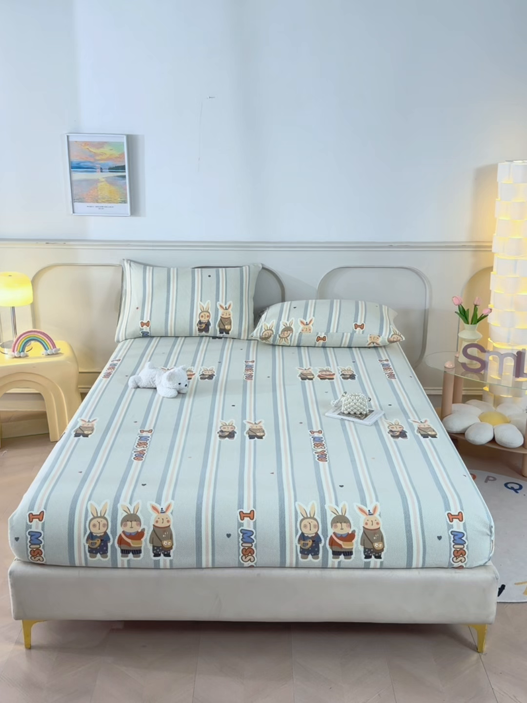 91家纺网 家纺一手货源 找家纺 悠米悠家 2026新款工艺款印花老粗布床笠单品床笠床笠单件凉席席子 青禾兔趣条