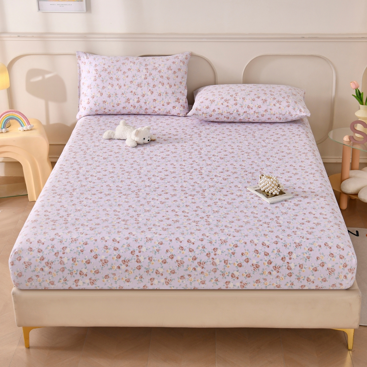 91家纺网 家纺一手货源 找家纺 悠米悠家 2026新款工艺款印花老粗布床笠单品床笠床笠单件凉席席子 紫雾玫瑰园