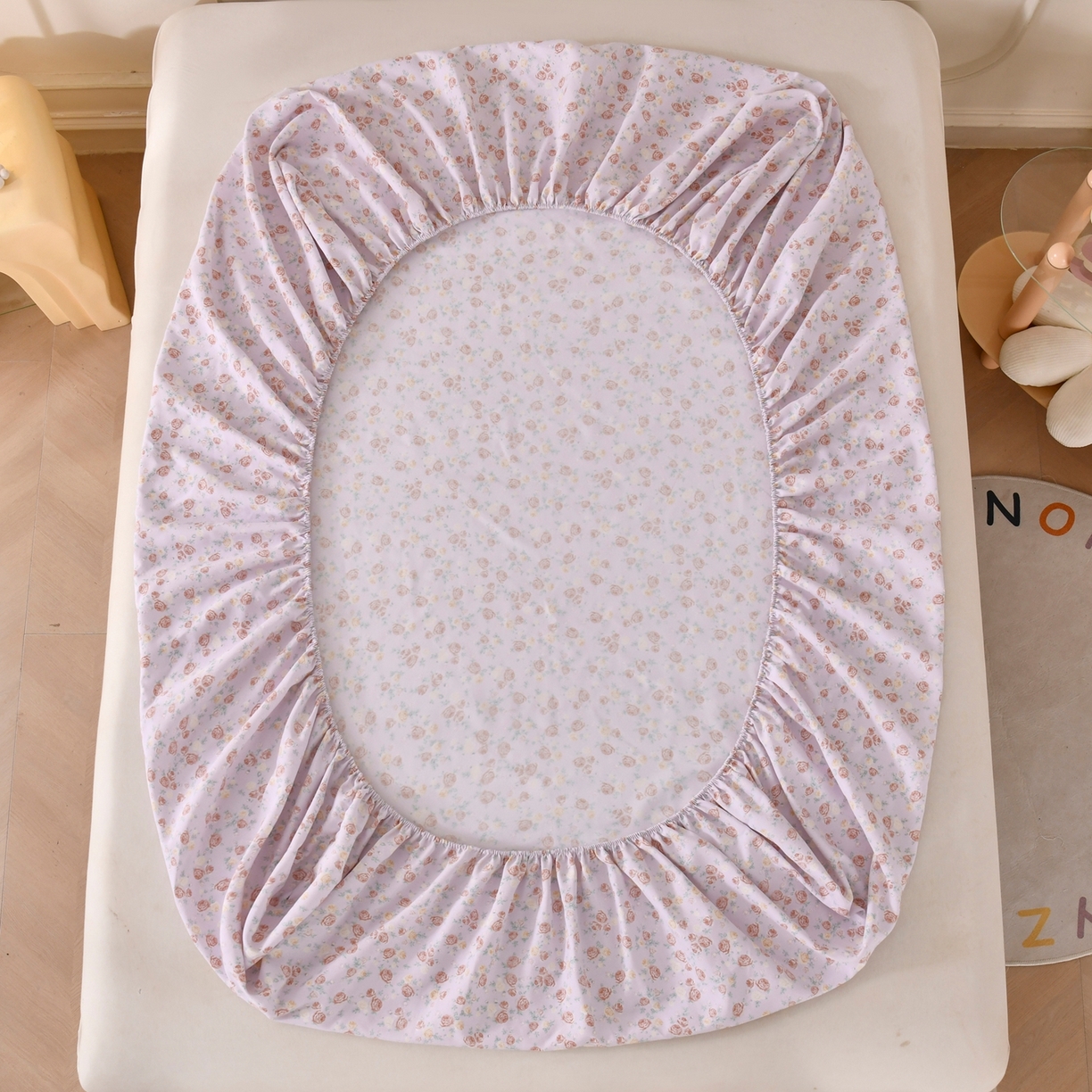 91家纺网 家纺一手货源 找家纺 悠米悠家 2026新款工艺款印花老粗布床笠单品床笠床笠单件凉席席子 紫雾玫瑰园