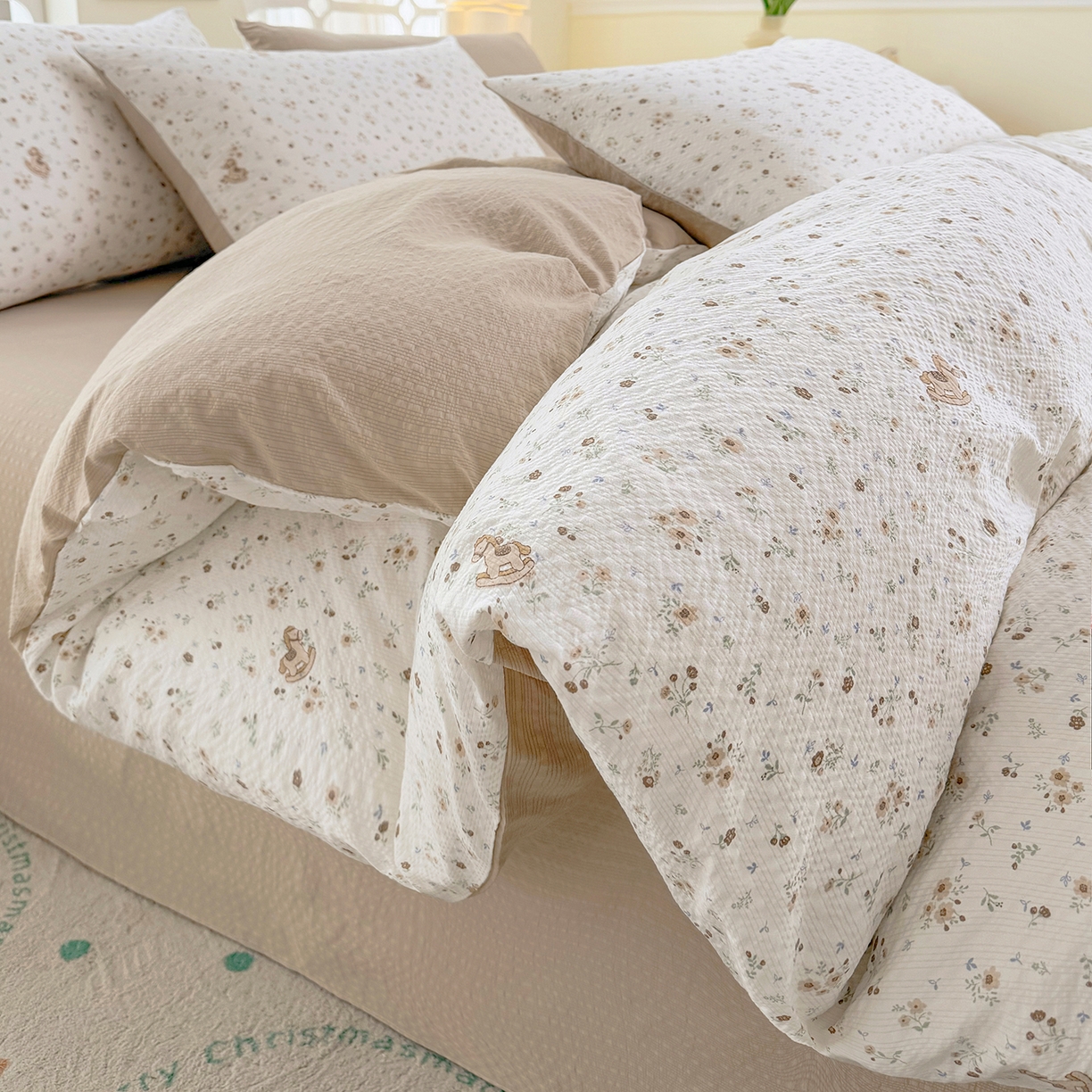 91家纺网 家纺一手货源 找家纺 （总）悠米悠家 2026春夏新款高克重A类泡芙纱泡泡皱皱纱四件套