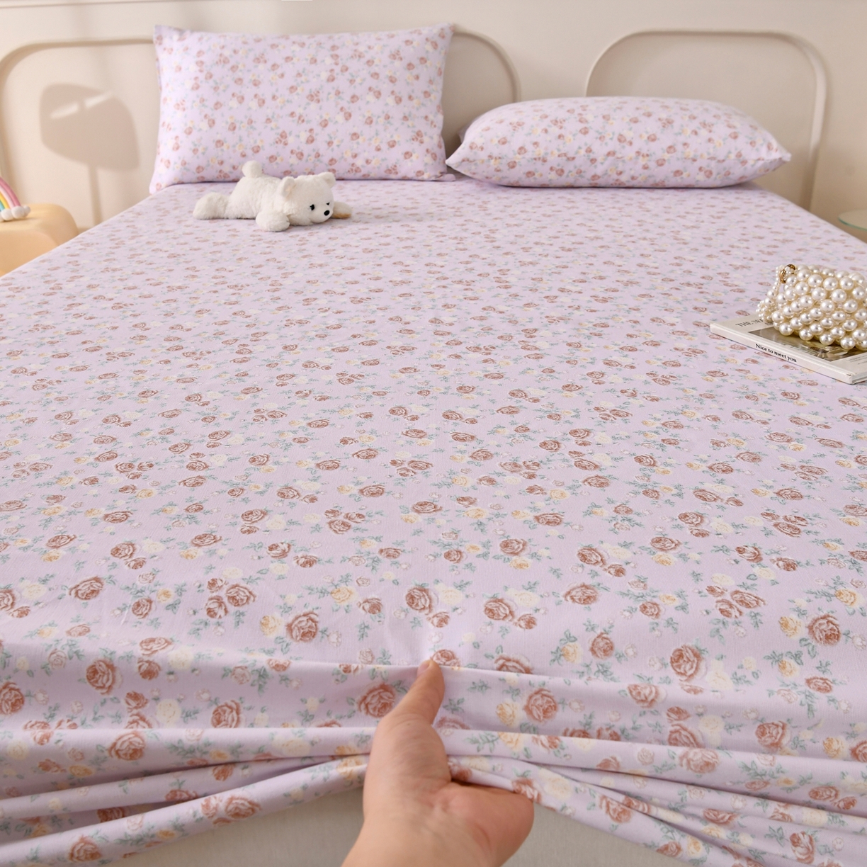 91家纺网 家纺一手货源 找家纺 悠米悠家 2026新款工艺款印花老粗布床笠单品床笠床笠单件凉席席子 紫雾玫瑰园