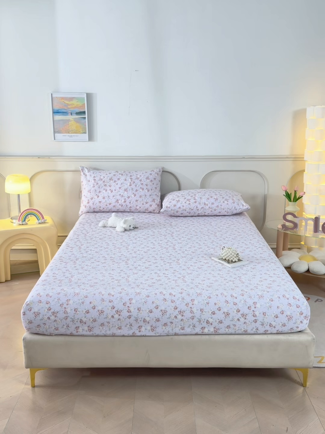 91家纺网 家纺一手货源 找家纺 悠米悠家 2026新款工艺款印花老粗布床笠单品床笠床笠单件凉席席子 紫雾玫瑰园