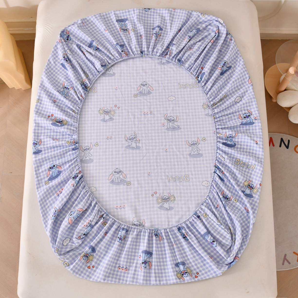 91家纺网 家纺一手货源 找家纺 悠米悠家 2026新款工艺款印花老粗布床笠单品床笠床笠单件凉席席子 格纹史迪日记