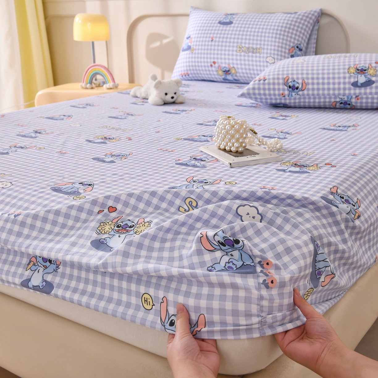 91家纺网 家纺一手货源 找家纺 悠米悠家 2026新款工艺款印花老粗布床笠单品床笠床笠单件凉席席子 格纹史迪日记