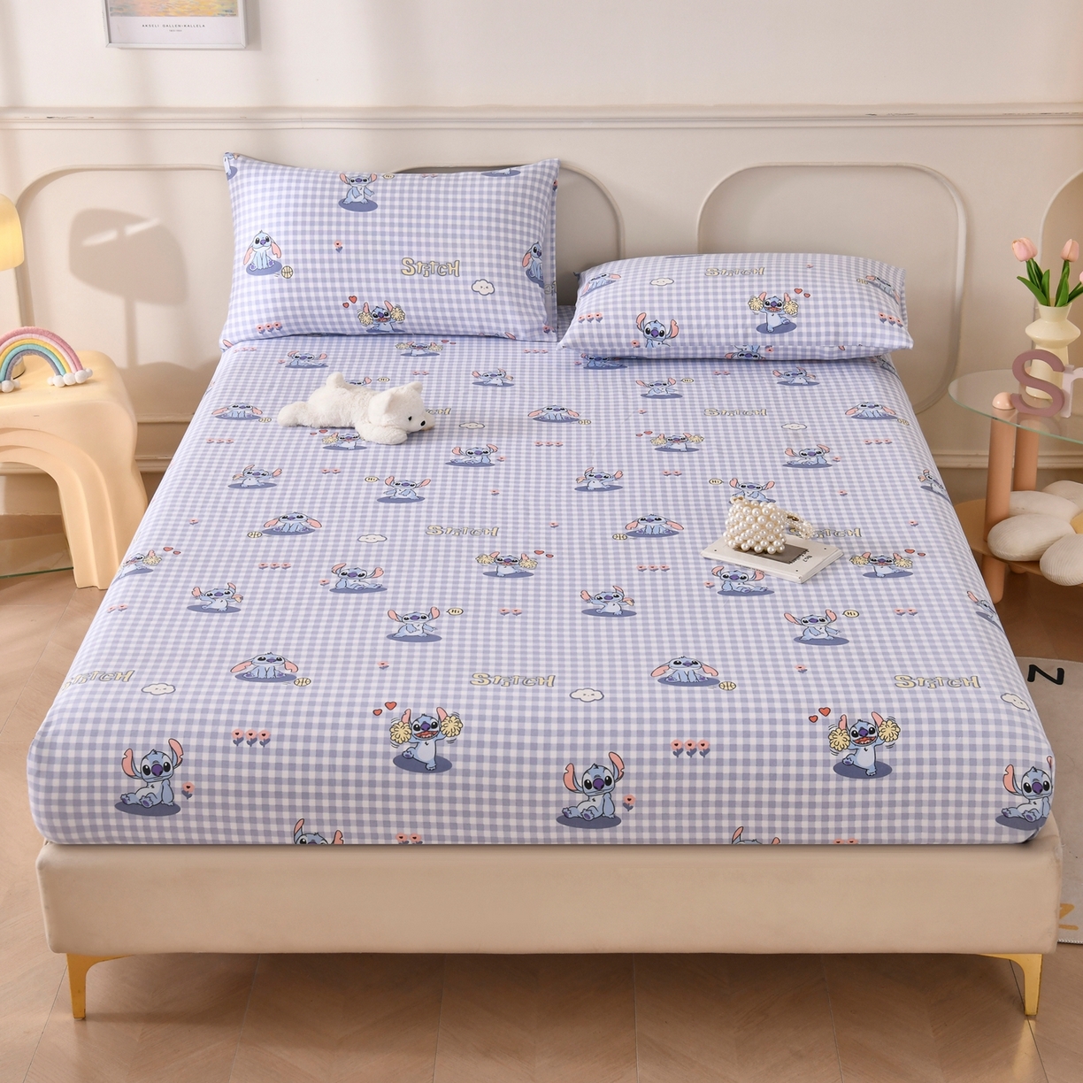 91家纺网 家纺一手货源 找家纺 悠米悠家 2026新款工艺款印花老粗布床笠单品床笠床笠单件凉席席子 格纹史迪日记