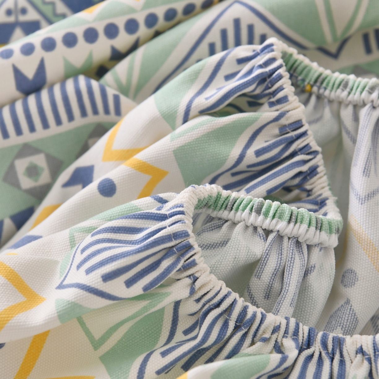 91家纺网 家纺一手货源 找家纺 悠米悠家 2026新款工艺款印花老粗布床笠单品床笠床笠单件凉席席子 青柠波西纹